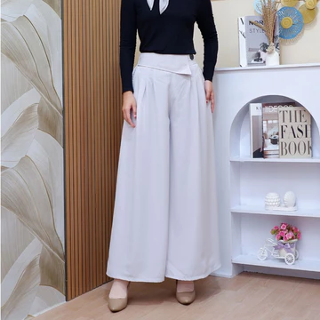 Byyounda Celana Kulot Lebar Wanita Premium Model Palazo Kancing 1 Bahan Semiwool Untuk Daily