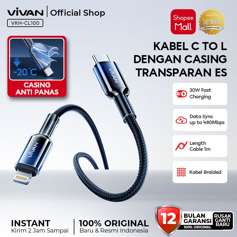 Jual VIVAN Kabel Data Type-C Lightning Fast Charging Braided 100cm ...