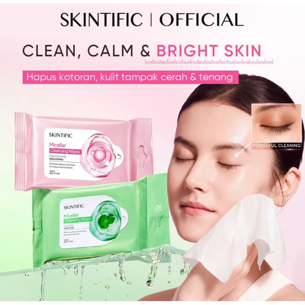 [NEW LAUNCH]SKINTIFIC | Micellar Cleansing  Wipes - 10 Sheets | -Cleansing Tissue Makeup Remover Wipes Niacinamide Brightening & Centella Acne Care Micellar Water