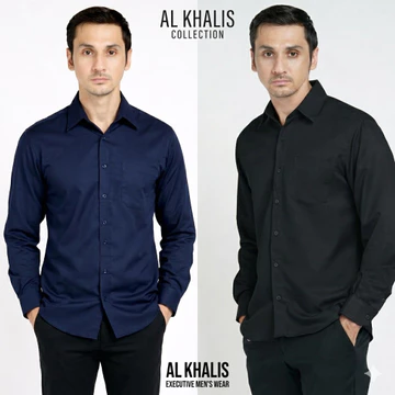 Paket 2 Pcs Cuma 90Ribu Kemeja Pria Premium Polos Lengan Panjang Baju Kerja Slimfit Hitam Putih