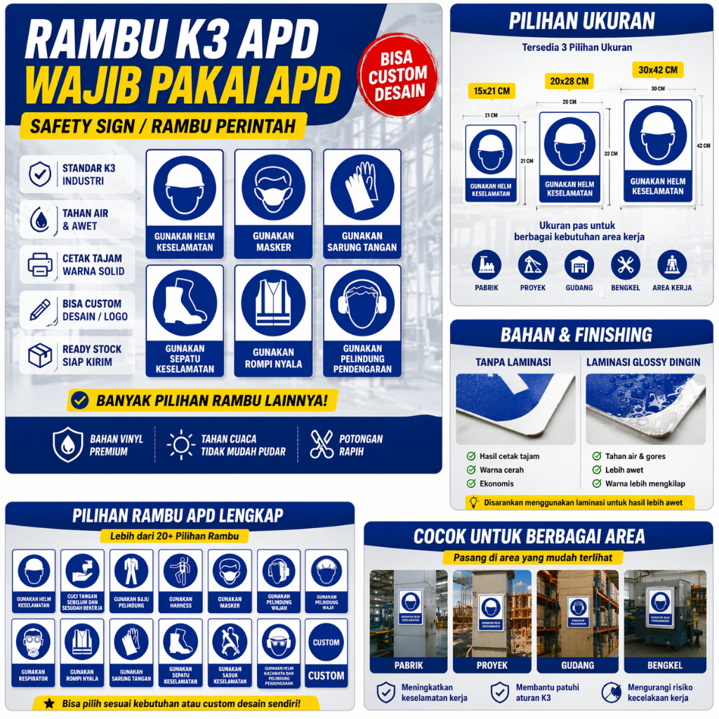 Jual Safety Sign APD Rambu K3 Wajib Pakai APD Helm Masker Sepatu Safety ...