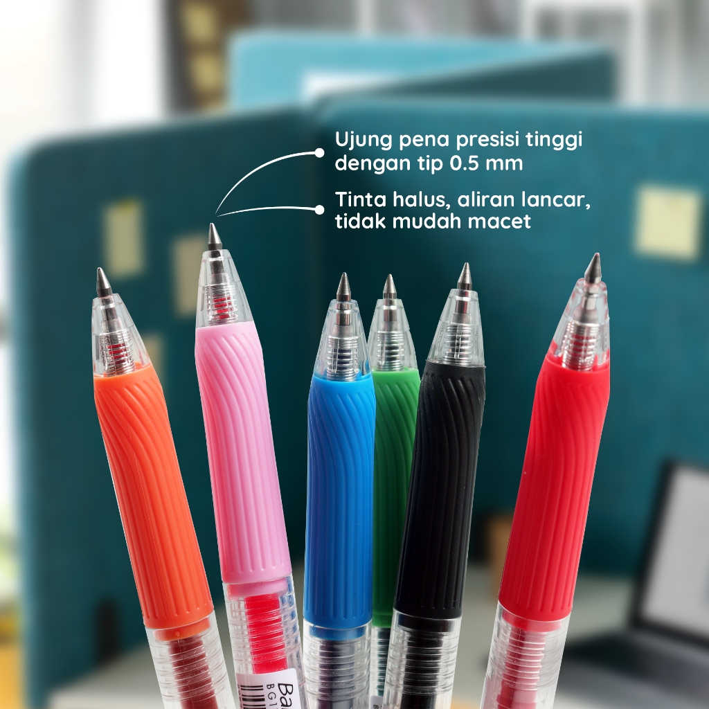 Bantex Colorful Gel Pen 0.5 mm / Pulpen Pena Satu Set 6 Warna BG1114 (5)
