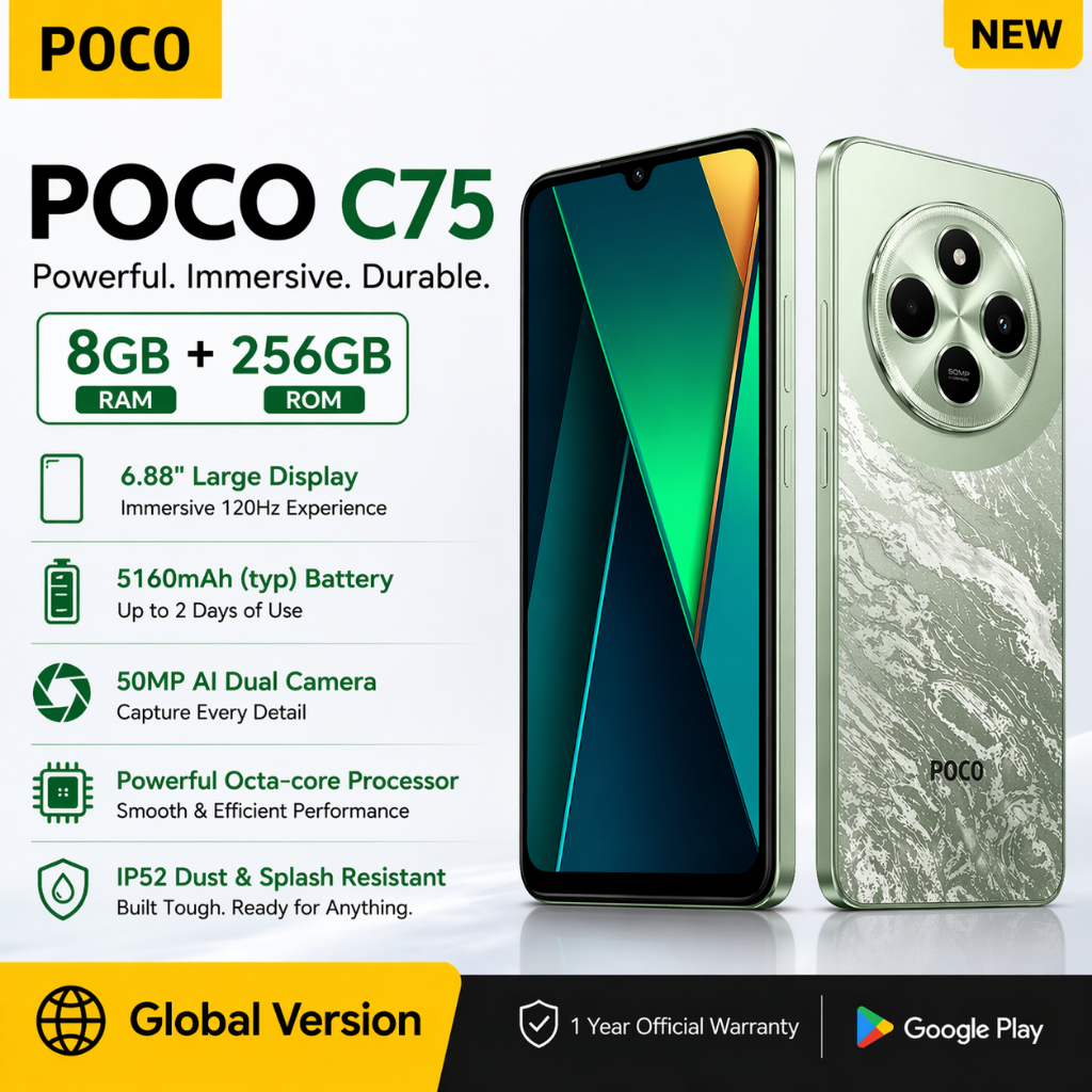 Jual POCO C75 8GB+256GB RAM Layar 6.88 Inch Baterai Besar Kamera