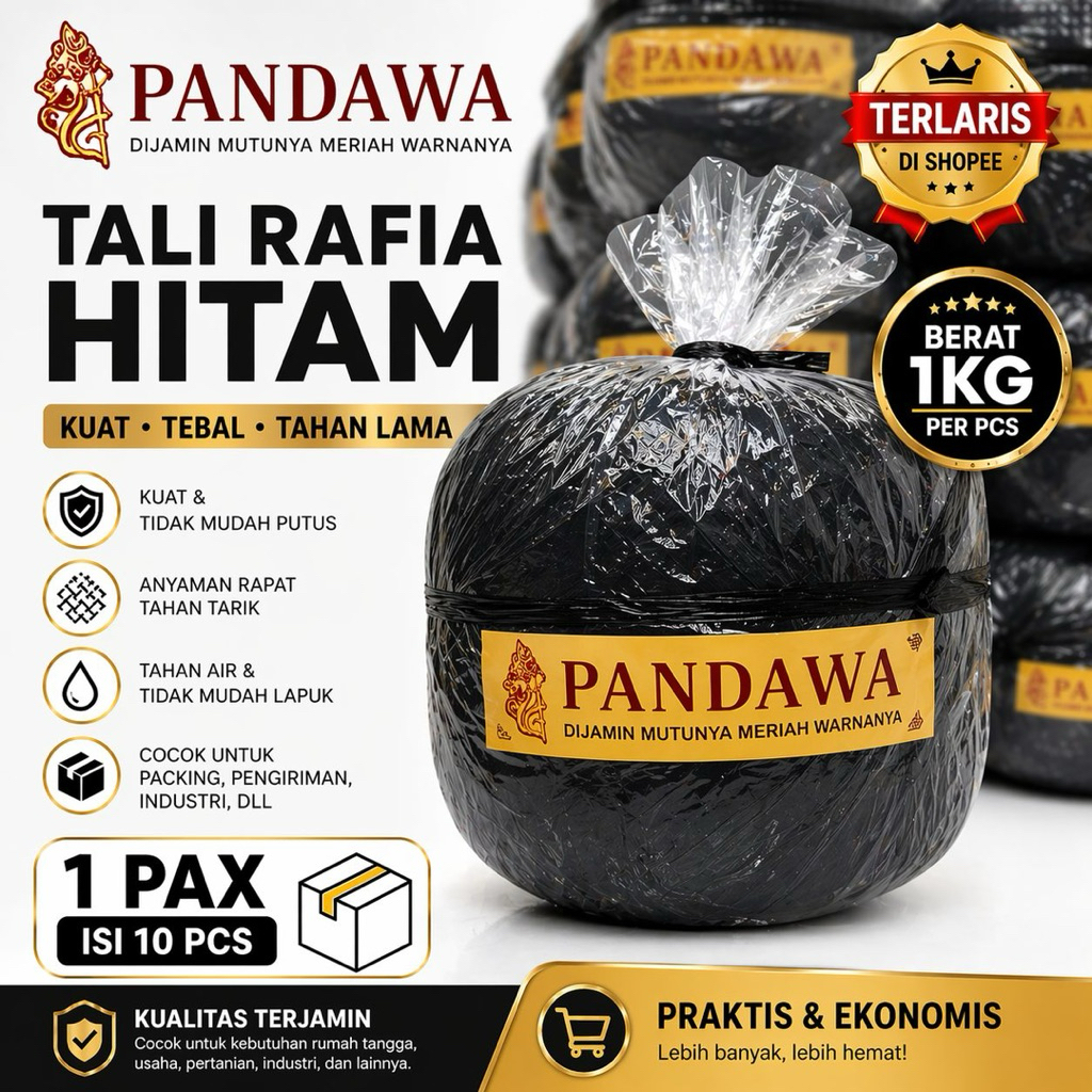 Jual Rafia Hitam 1 Kg Isi 10 Roll – Tali Plastik Kuat untuk Packing ...