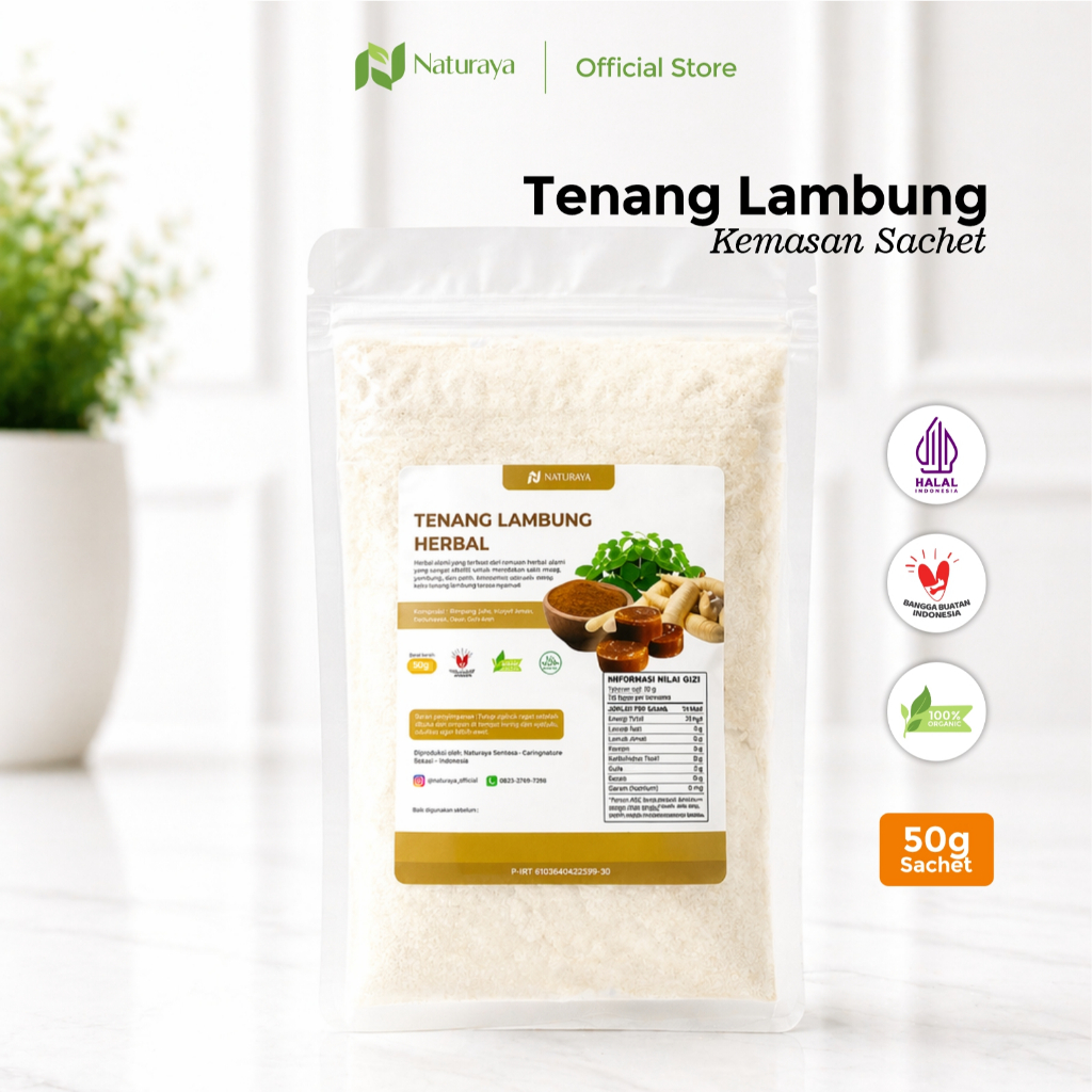 Naturaya Tenang Lambung Unyuk Asam Lambung Maag Gerd Bahan Alami Tepung Garut Daun Kelor Gula Aren 50g Kemasan Sachet