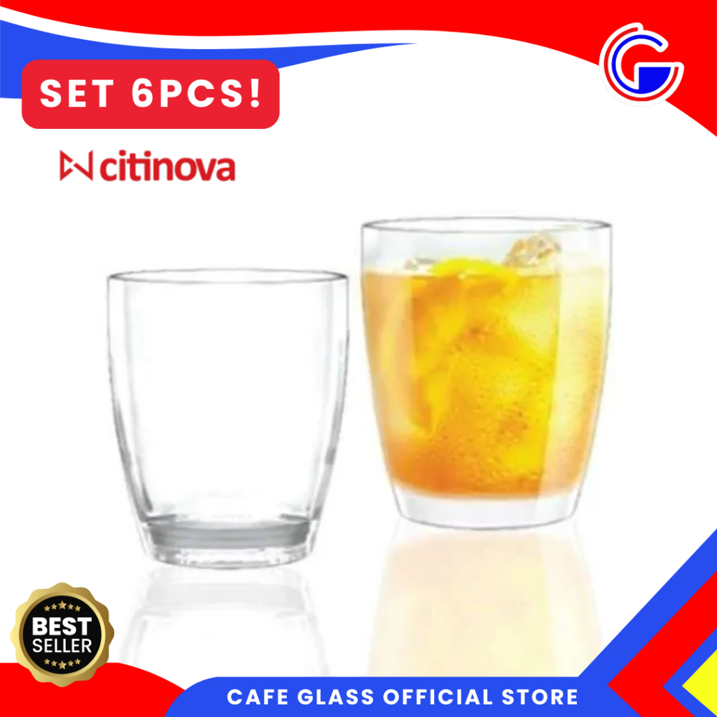 Gelas Kaca Set 6pcs Citinova Vivian 360ml – Gelas Minum Premium Tebal Elegant - Gelas Cup Dessert Puding