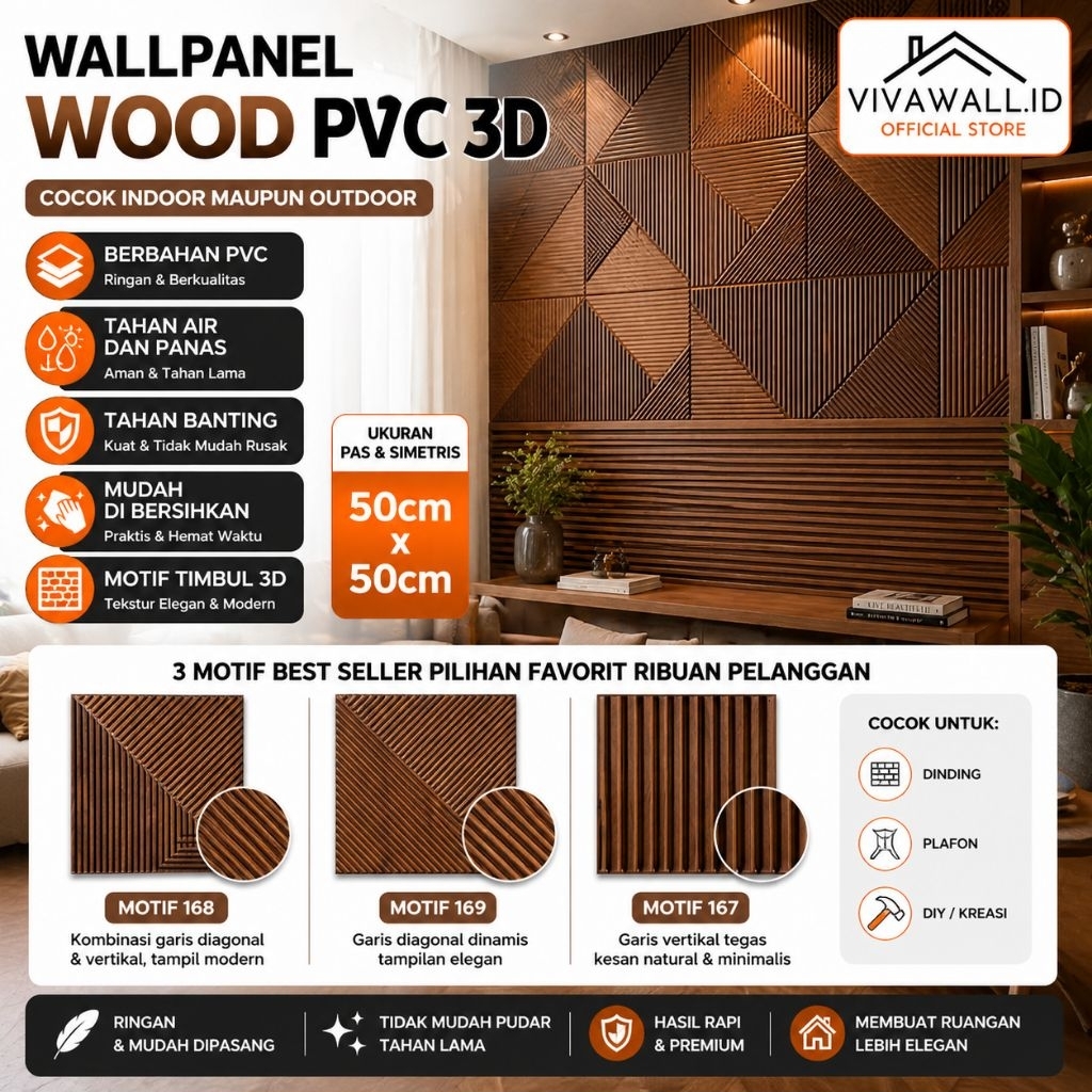 Jual 3D Wallpanel 50x50 cm Serat Kayu Dinding PVC Solid Wallpaper ...