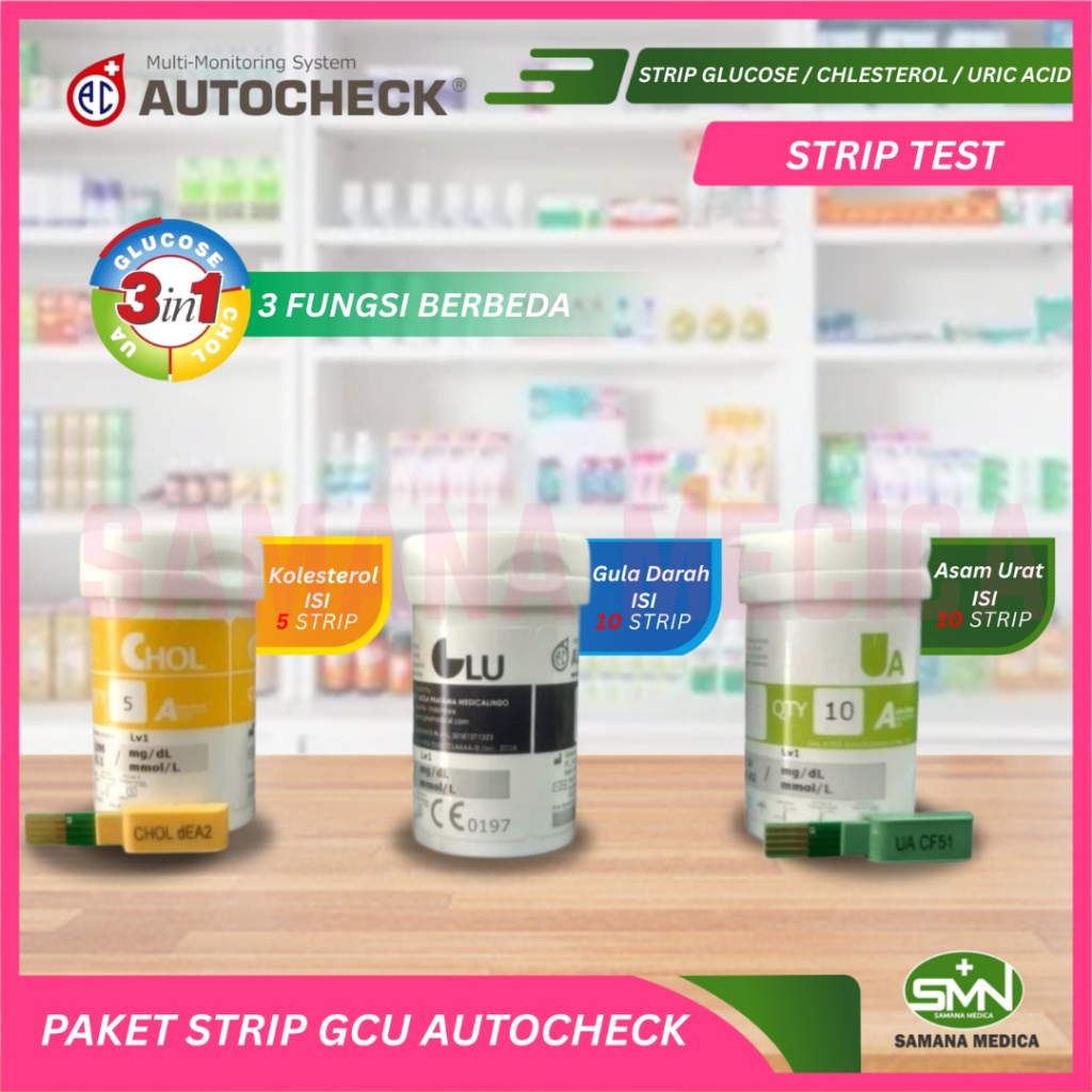 Jual Strip AUTOCHECK 3 In 1 Refil Gula Darah 10 Strip / Kolesterol 5 ...