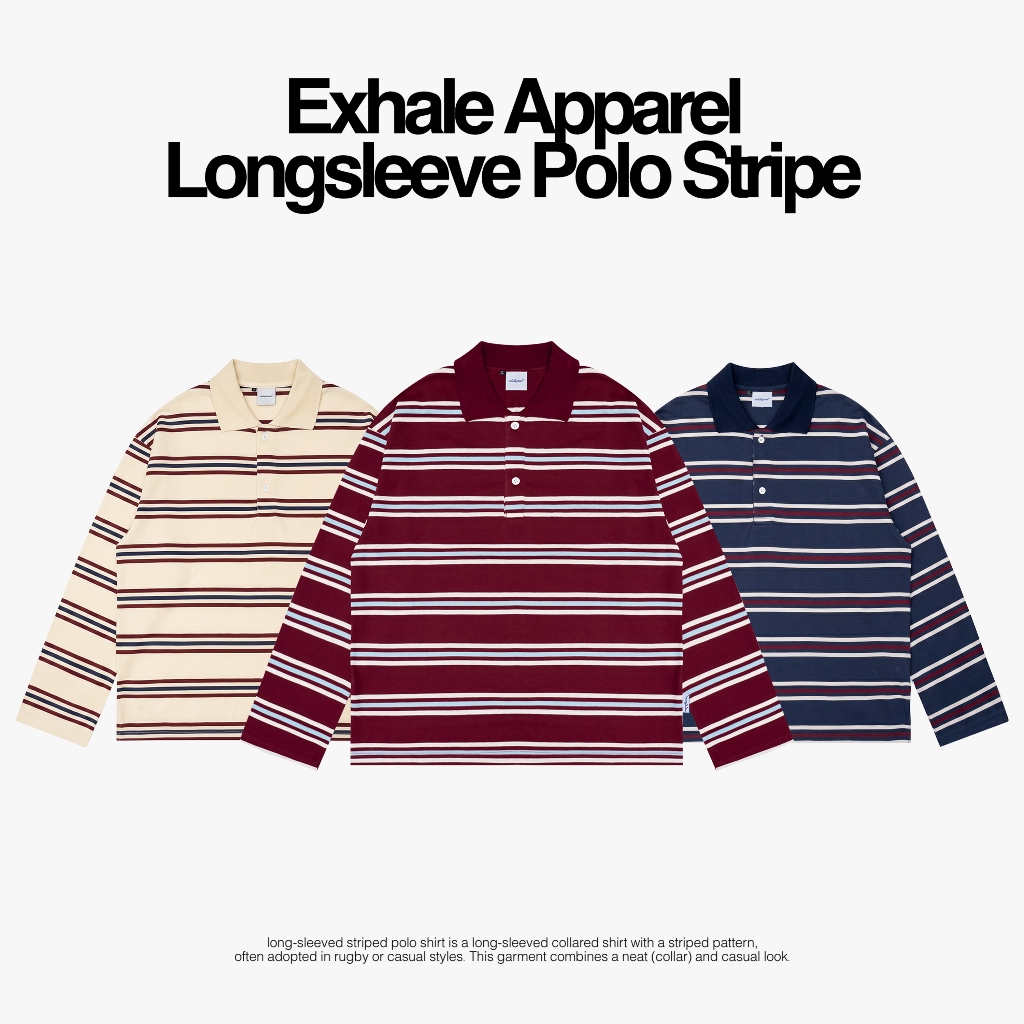 Exhale Apparel Boxyfit Polo Longsleeve Stripes Monarch