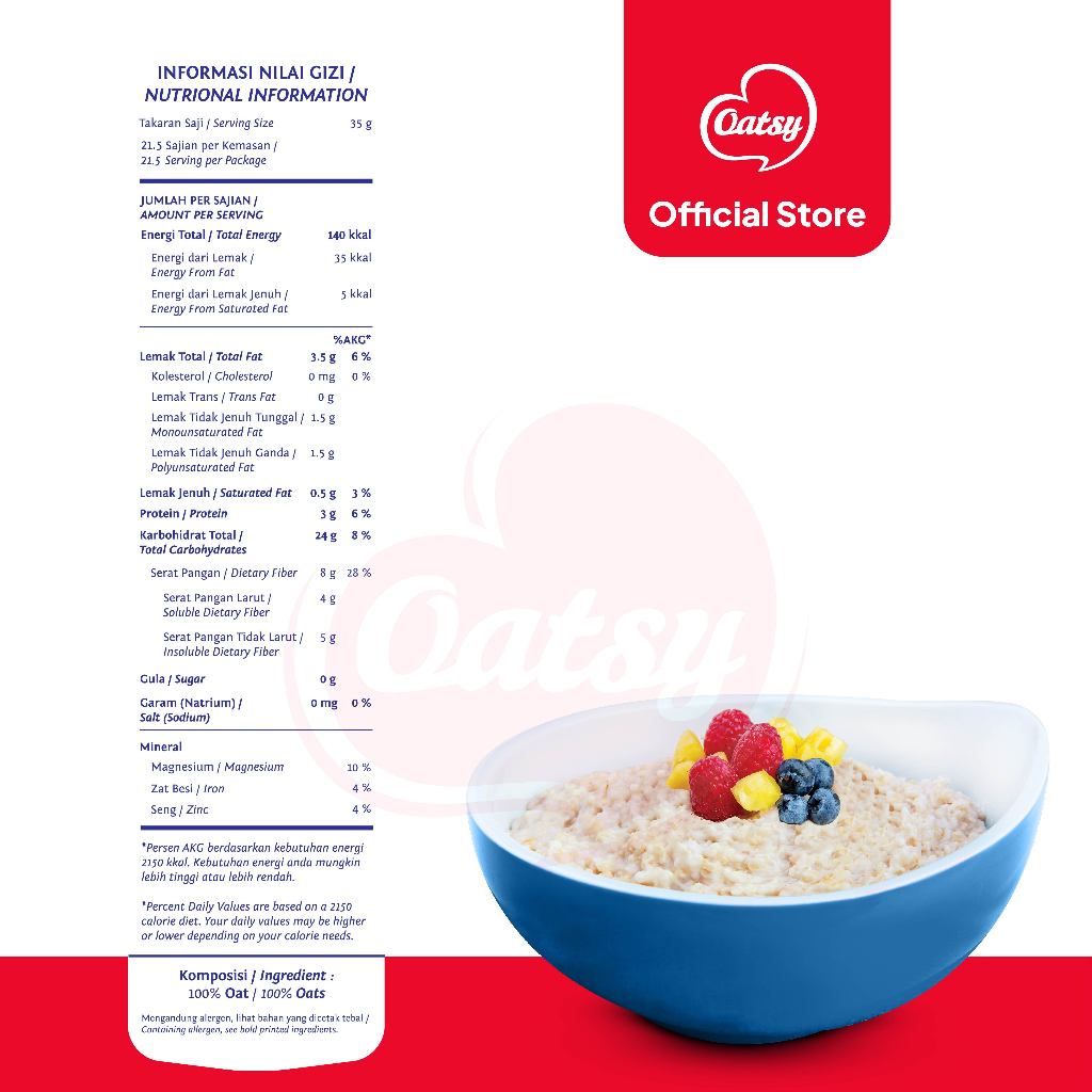 Jual OATSY Quick Cook Oatmeal 750g (Triple Pack) | Shopee Indonesia