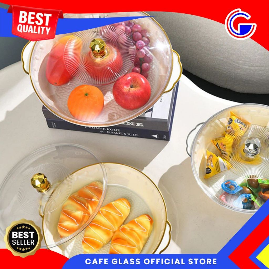 Nampan Prasmanan Bulat Gold - Nampan Takawa Aesthetic - Wadah Saji Kue Buah Akrilik