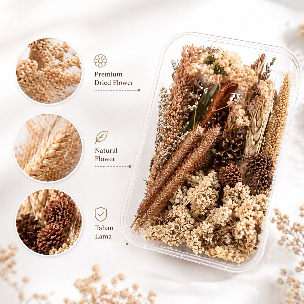 PAKET BOX BUNGA KERING RUSTIC ISI BANYAK BAHAN MAHAR KERAJINAN PB06