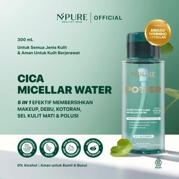 NPURE Acne Cica Power Clear Micellar Water 300ml Make Up Remover Untuk Kulit Berjerawat