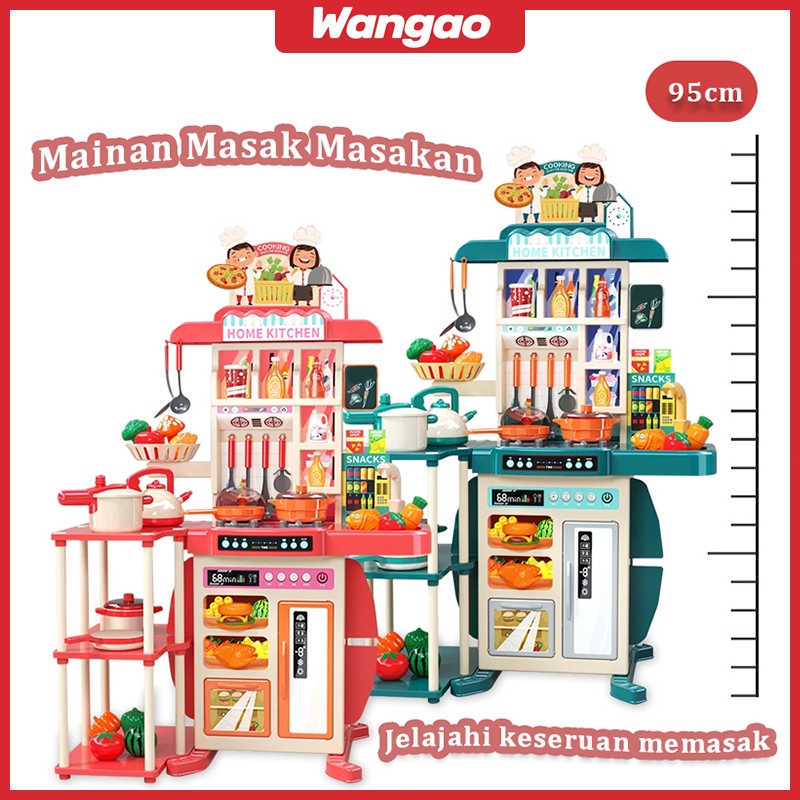 WANGAO 95CM Kitchen Set Mainan Anak Jumbo Wastafel Dapur Mainan Masak Anak Perempuan Spraying Mist