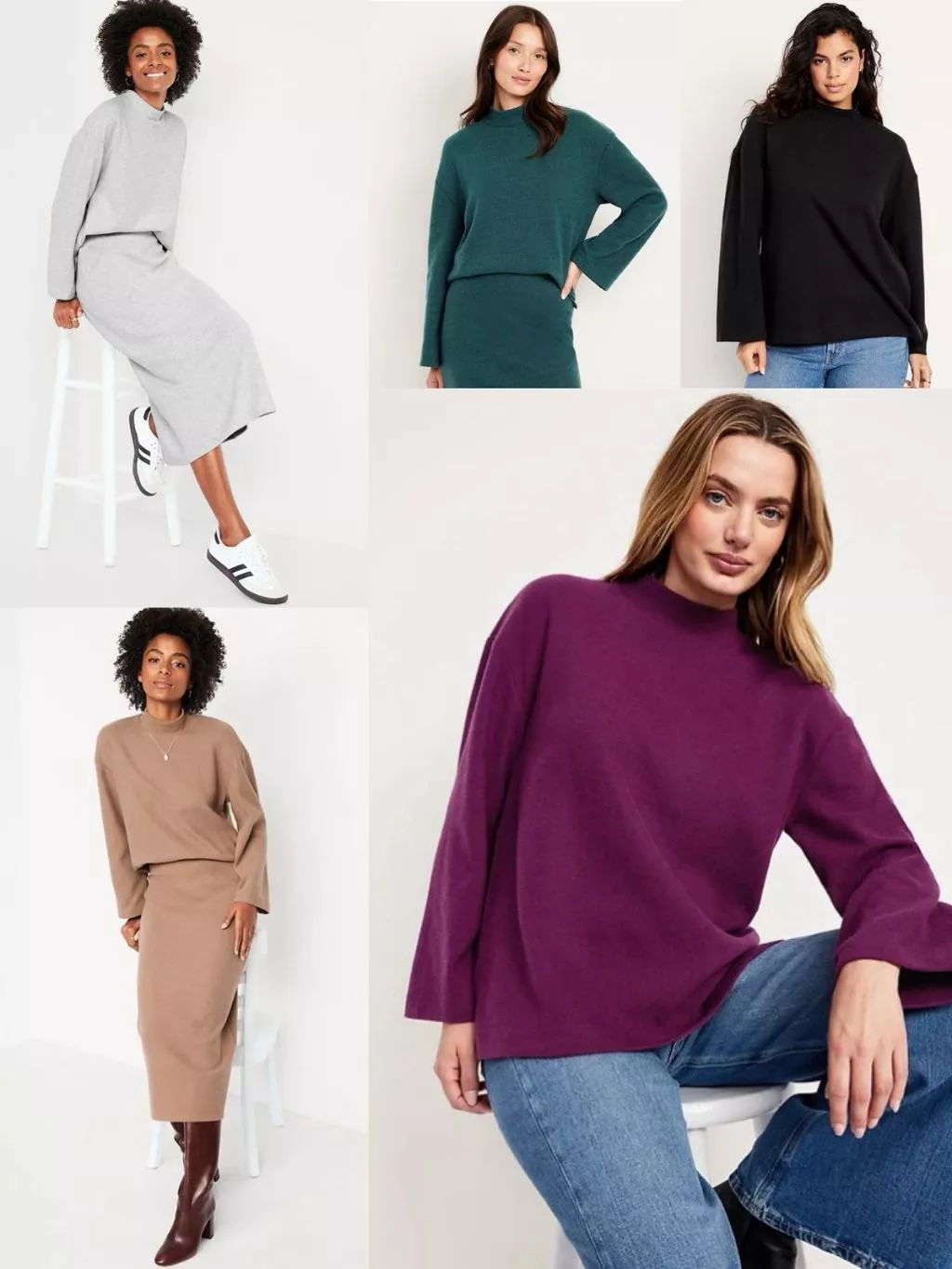 Sweater Lengan Panjang Wanita OLN Cozy Mock-Neck Tunic Sweater - 2379