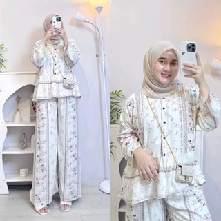 Setelan Wanita Rayon Motif Celana Kulot Jumbo