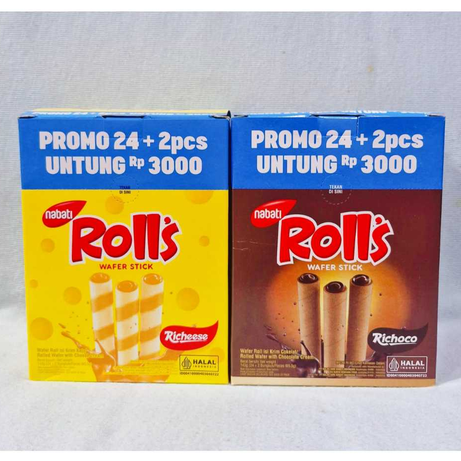 Jual Nabati Richeese Rolls Keju / Nabati Richoco Rolls Coklat (1 Box ...