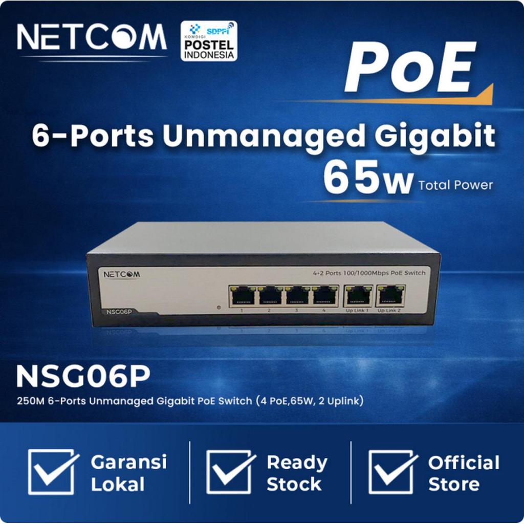 Jual Desktop Switch Netcom NSG06P 6-Port 4-Ports PoE + 2-Uplink Fast ...