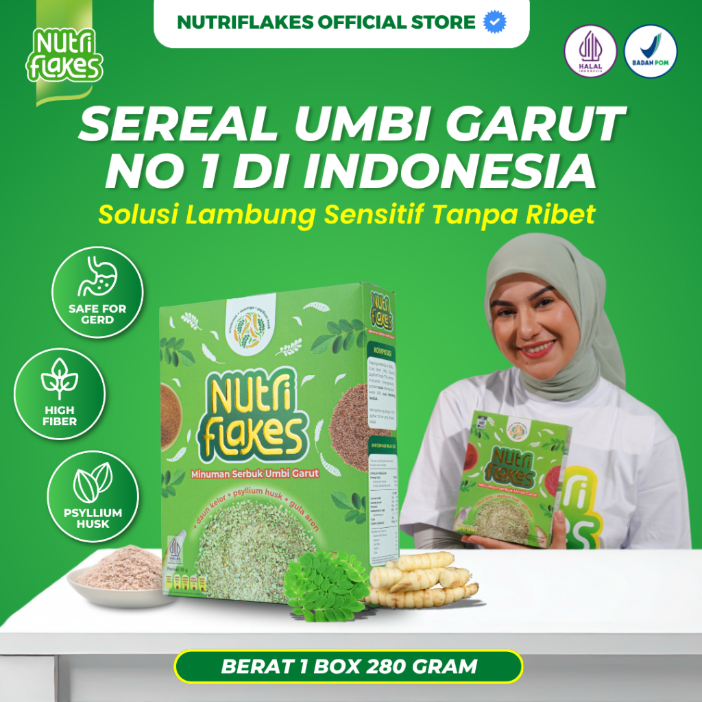 1 Box Nutriflakes Sereal Sehat Umbi Garut Atasi Asam Lambung Dengan Alami