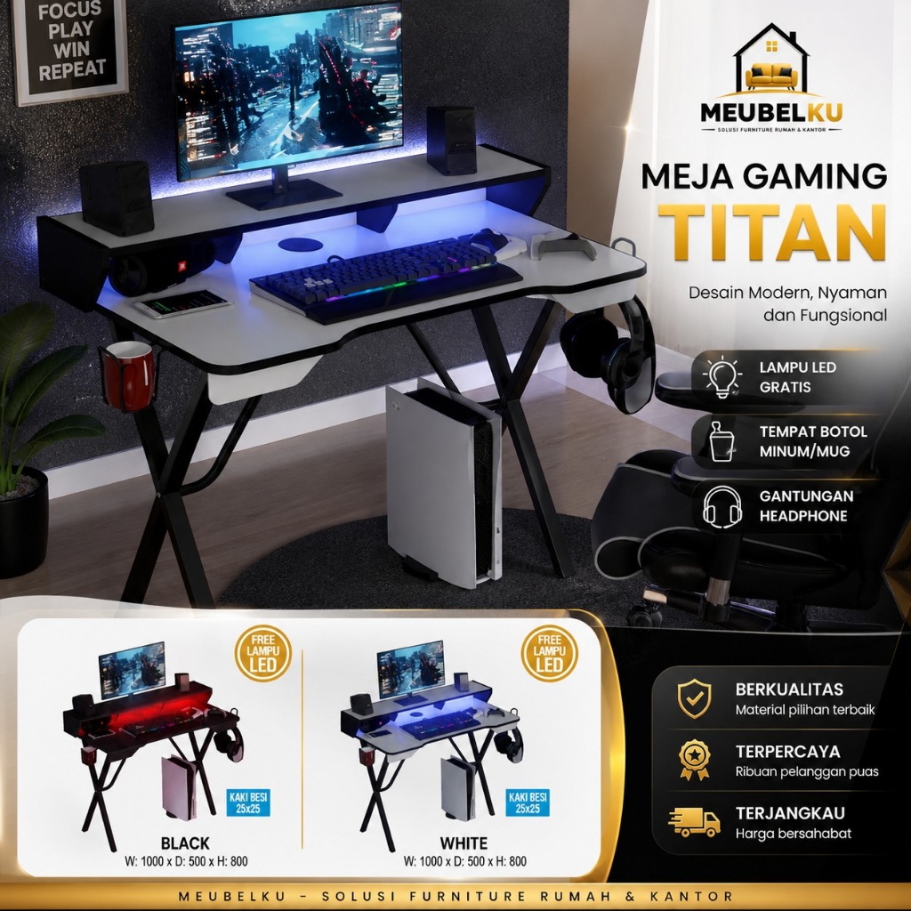 Jual MEJA GAMING TITAN LED PREMIUM | Meja Komputer Gaming Minimalis ...