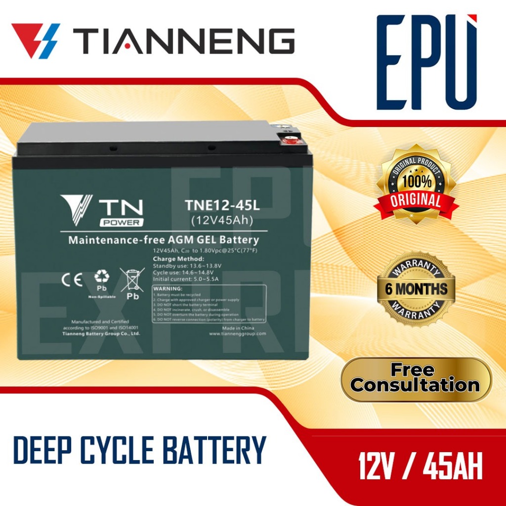Tianneng Aki Selis 12V 45AH Tian Neng Aki Sepeda Listrik 12V 40AH Aki Molis Aki Mobil Listrik