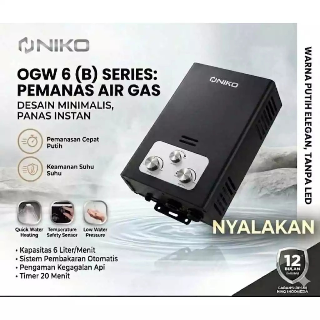 Jual Water Heater Niko Gas 6 Liter (Non-LED) ONSEN OS 6B- OS 6B (Black ...