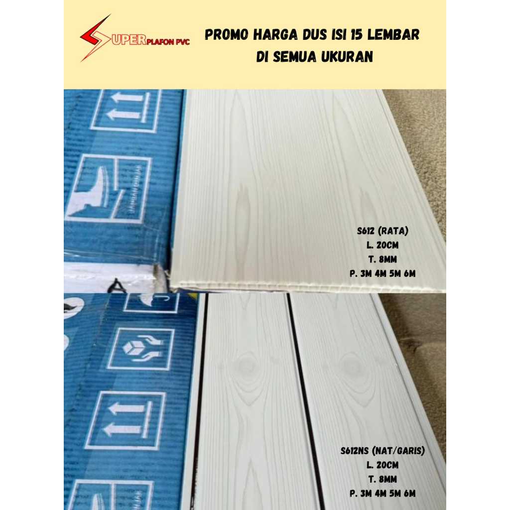 Jual [PROMO] 1Dus Plafon Pvc isi 15 Lembar Hoda Glossy S612 Glossy Rata ...