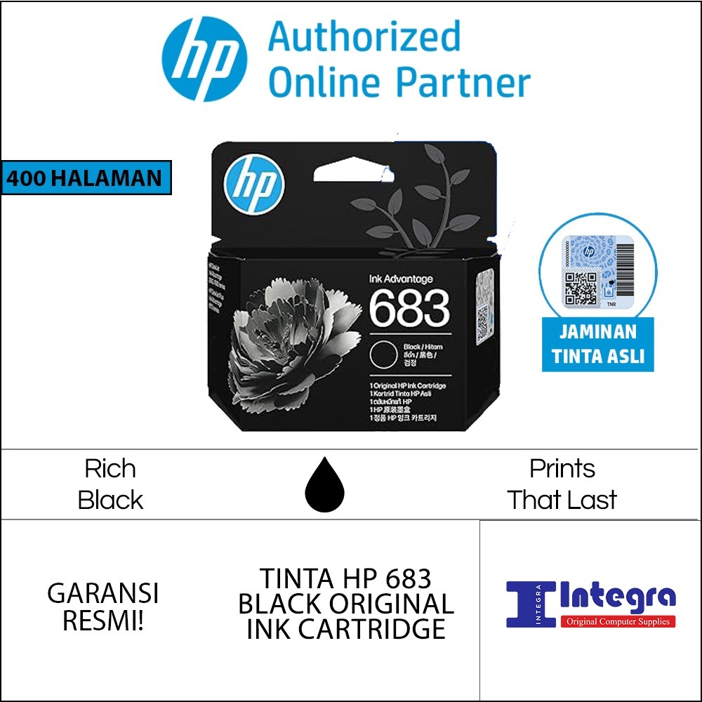 Jual Tinta HP 683 Black / Hitam Original Ink Cartrdige Tinta Printer HP ...
