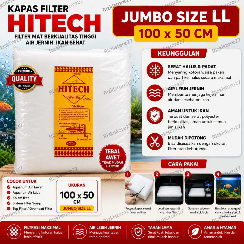 Jual Kapas Filter Hitech Jumbo Size LL 100x50 Cm Filter Aquarium Kolam ...