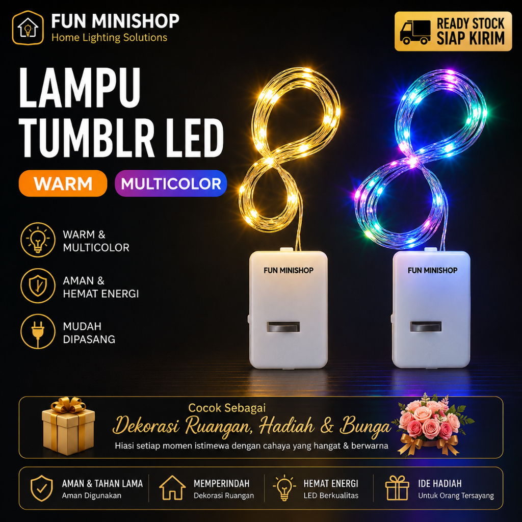 Lampu Natal Tumblr Rainbow LED Hias Panjang 1 Meter  / Lampu LED Tumblr