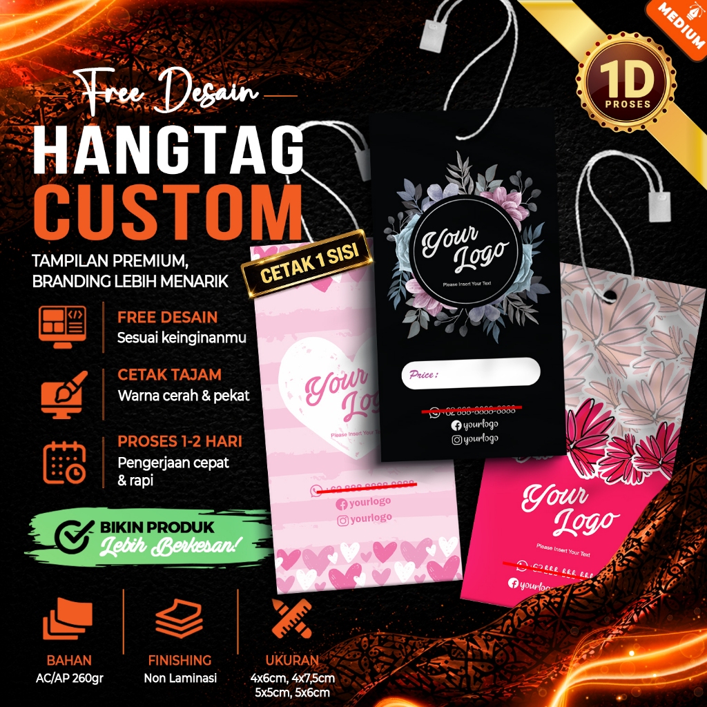 Hangtag Label Baju Premium Custom 260gsm 1 Sisi Free Desain