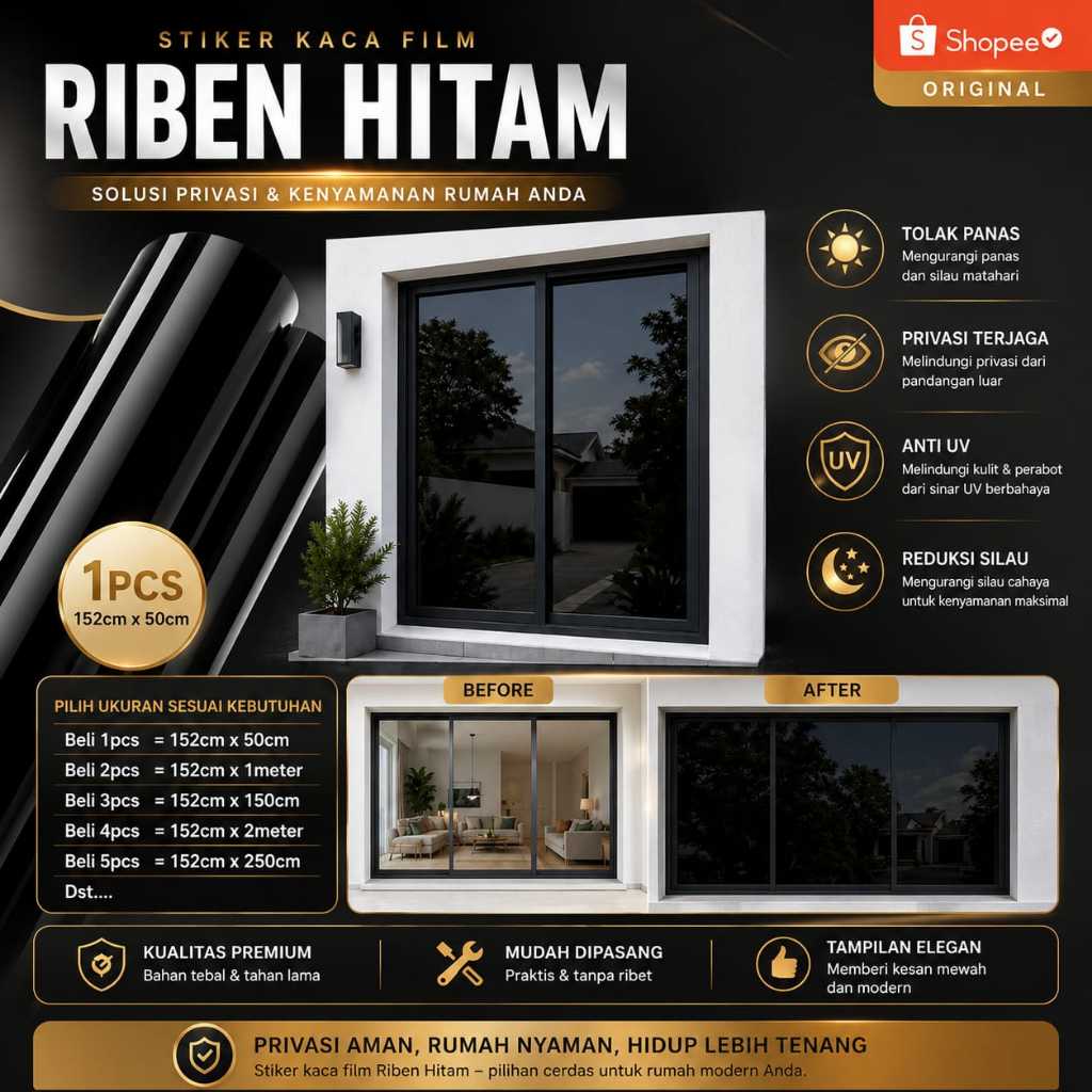 Jual Stiker Kaca Film Jendela Rumah Mobil Sticker Hitam Riben 40% 60% ...