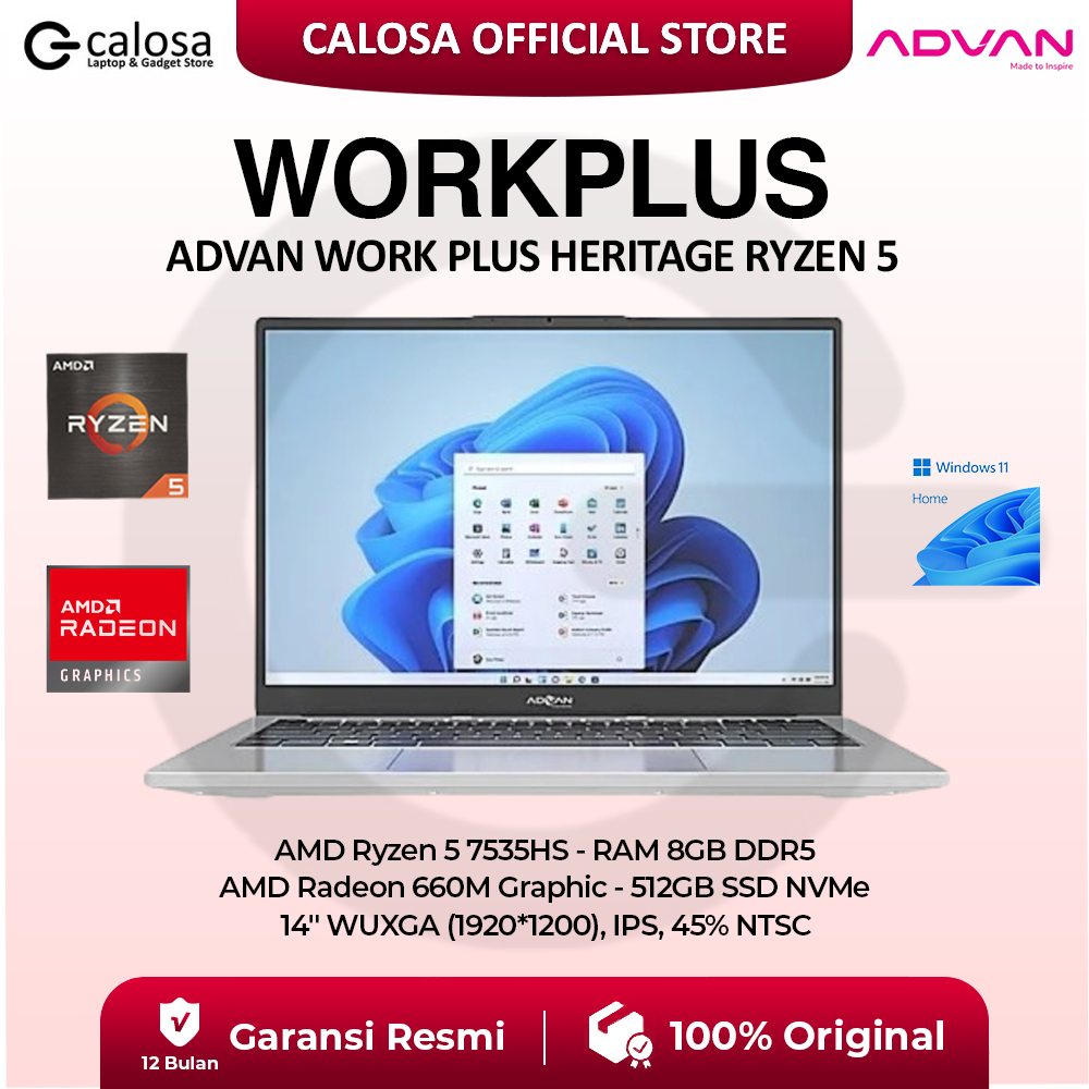 Jual Laptop Advan WorkPlus Work Plus Heritage AMD Ryzen 5 7535HS 16GB ...