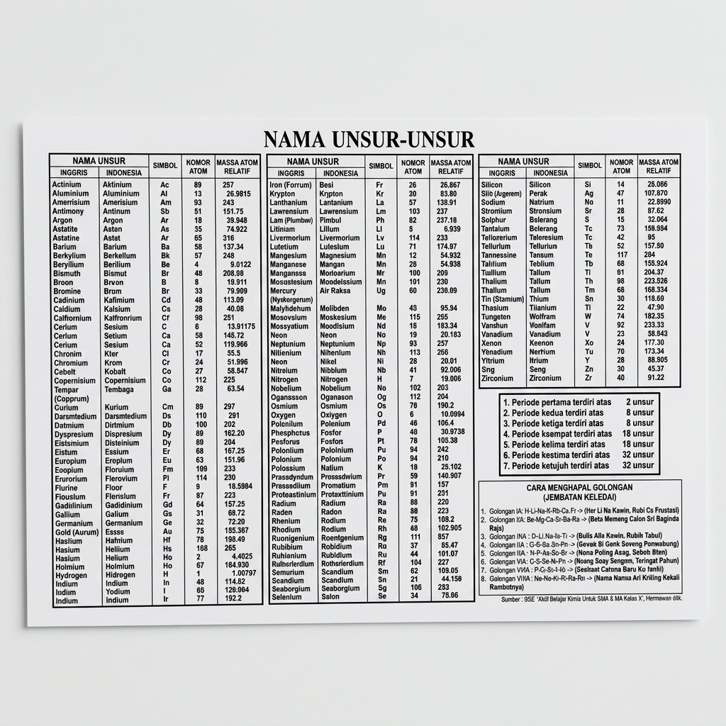 Jual Tabel Periodik Unsur Kimia Periodic Table SPU Ukuran Kecil 15,5 x ...