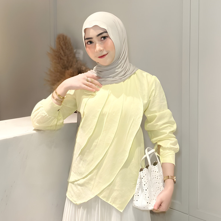 Kaluna Blouse Atasan Layering Linen Kekinian Wanita Lengan Panjang Premium
