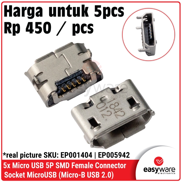 Jual 5x Socket Micro USB Female Jack Port Socket Connector Micro USB 2. ...