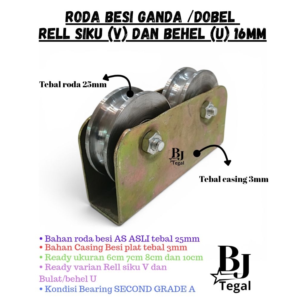 Jual Roda Pintu Pagar Besi AS Super Ganda Dobel Untuk Rell 16mm ukuran ...