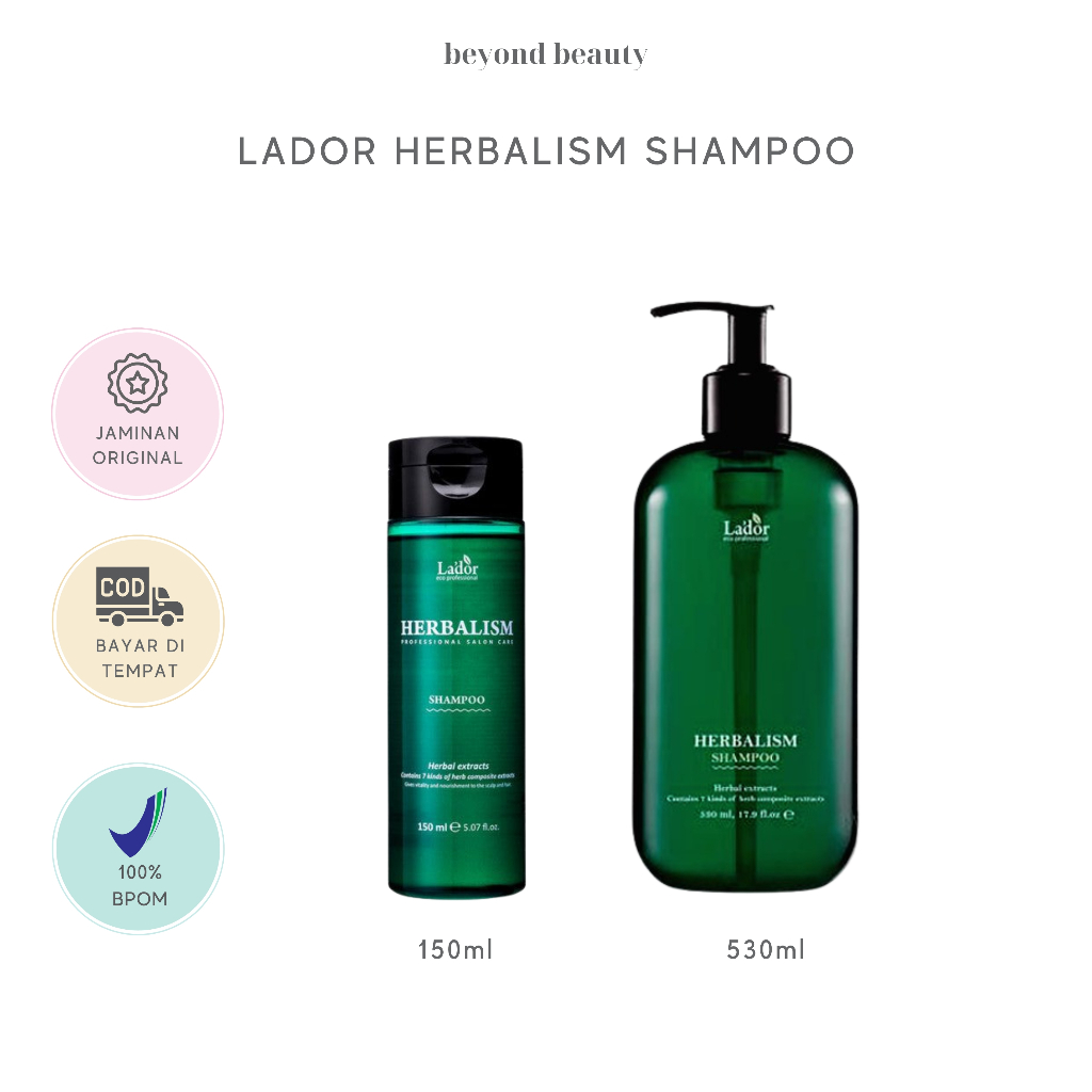 [NEW PACKAGING] Lador Herbalism Shampoo 150ml / 530ml /  Shampoo Kulit Kepala Gatal Sensitif Rambut Rontok / Shampo Nutrisi Perawatan Pelembab Pelembut Rambut Rusak Rontok Tipis