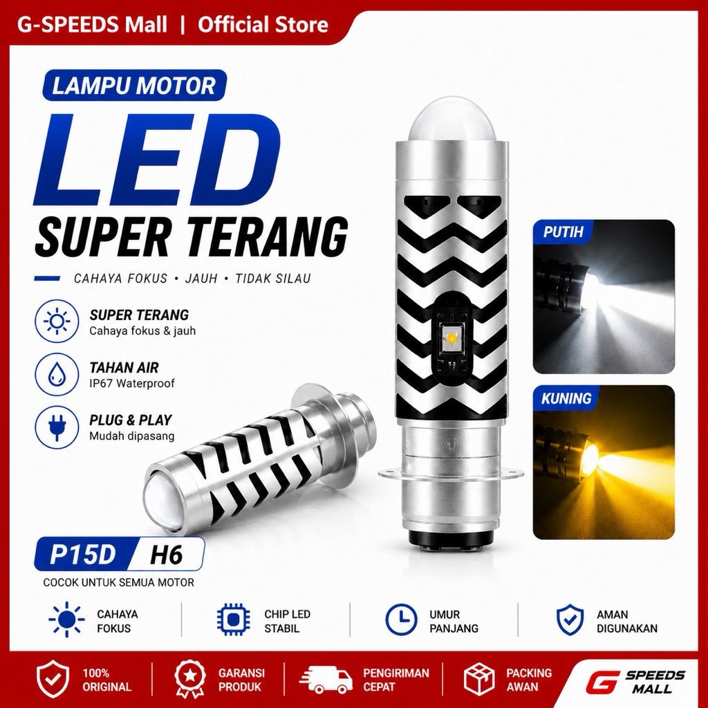 Lampu Utama Led H6 Laser Jauh Dekat Putihkuning Kipas Bawaan PD15