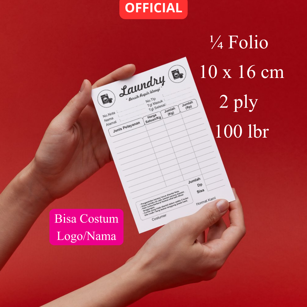 Jual NOTA LAUNDRY 100 lbr 1/4 FOLIO CUSTOM 2 PLY / NOTA CUSTOM LAUNDRY ...