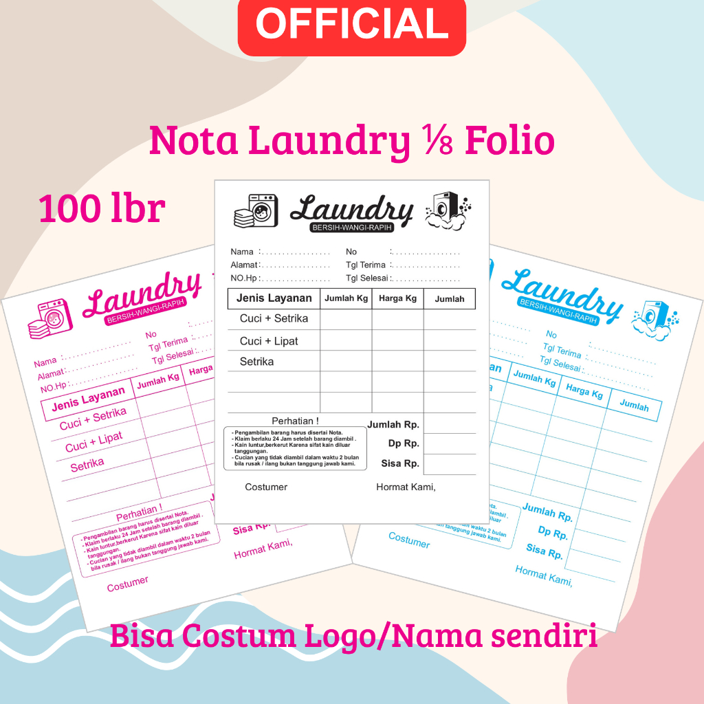 Jual BUKU NOTA LAUNDRY 100 lbr 1/8 NCR 2PLY KECIL Tulis Langsung Tembus ...