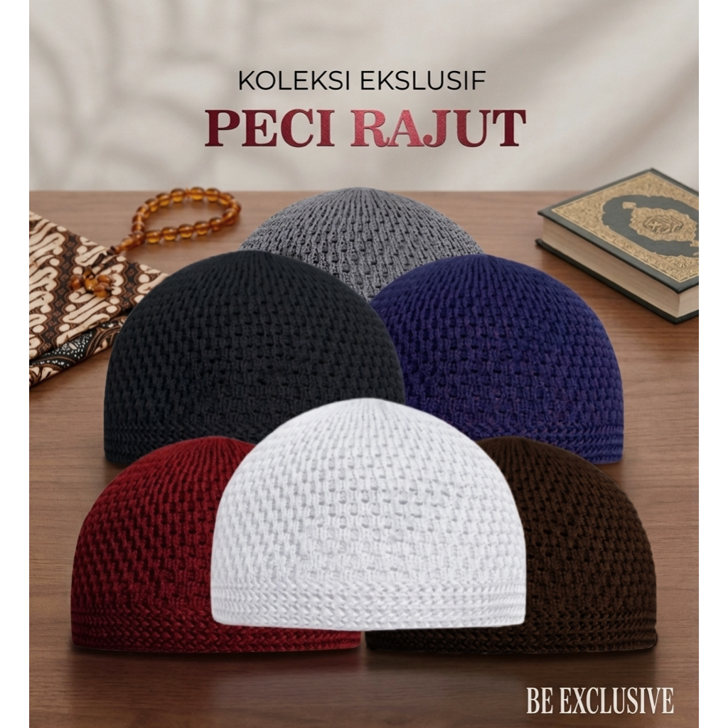 Peci Rajut Dewasa Elastis | Peci Rajut | Peci Haji | Hitam | Polos | COD