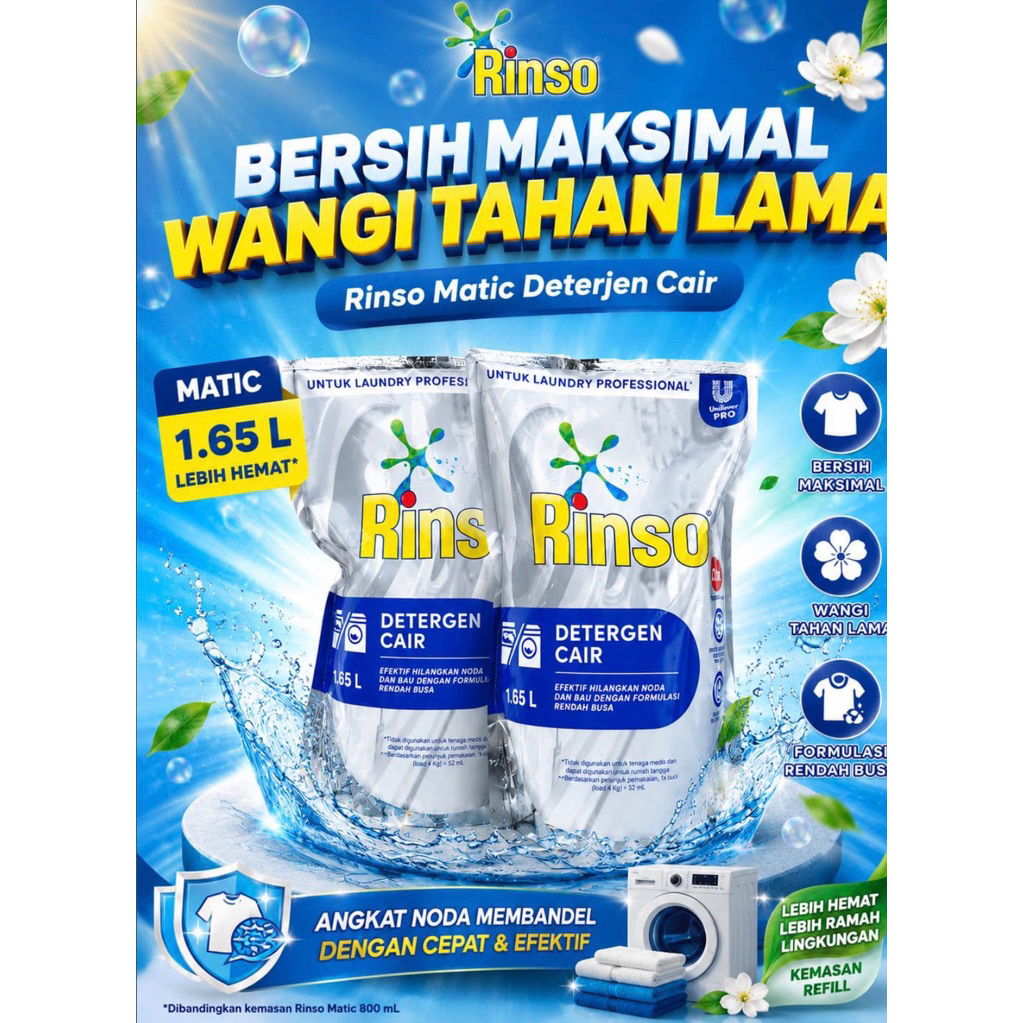 Jual [BOXA] Rinso Matic 1pcs Detergent Cair 1,65Liter Efektif Angkat ...