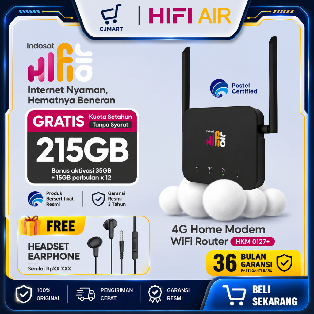 Modem Wifi Indosat Hifi Air HKM 0127 Free Kuota 215GB 1 TAHUN / 12 BULAN MODEM UNLOCK ALL OPERATOR
