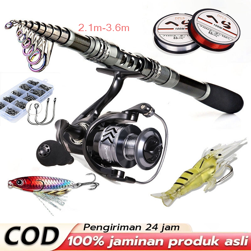 Beli 1 dapat 6 Reel Pancing Set Joran Pancing 1.8-2.4m 5.2：1gr Reel Pancing Memancing Laut Pancingan Set Lengkap Fishing Senar Pancing Rell Pancing Tawar Dan Laut