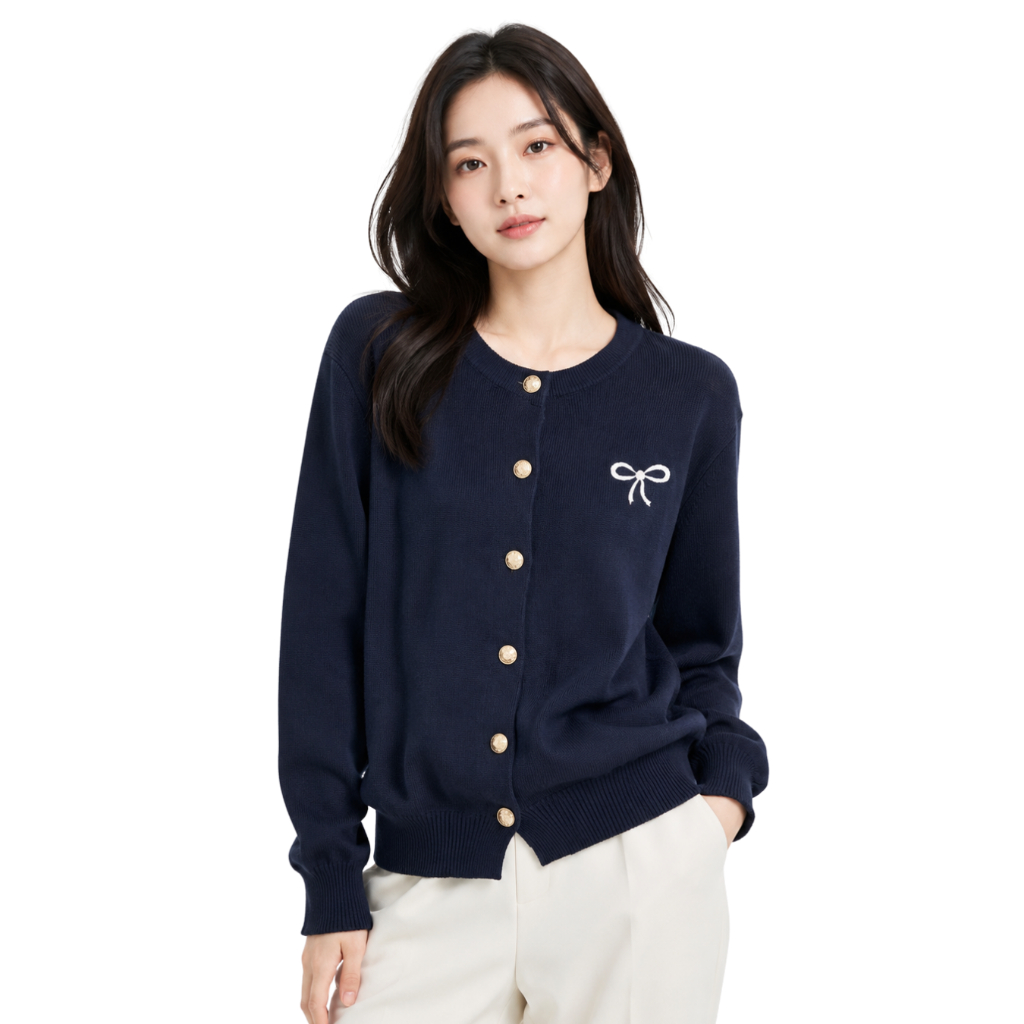 Dailyofprincess Clara Cardigan Rajut Wanita Bordir Pita Kancing Depan