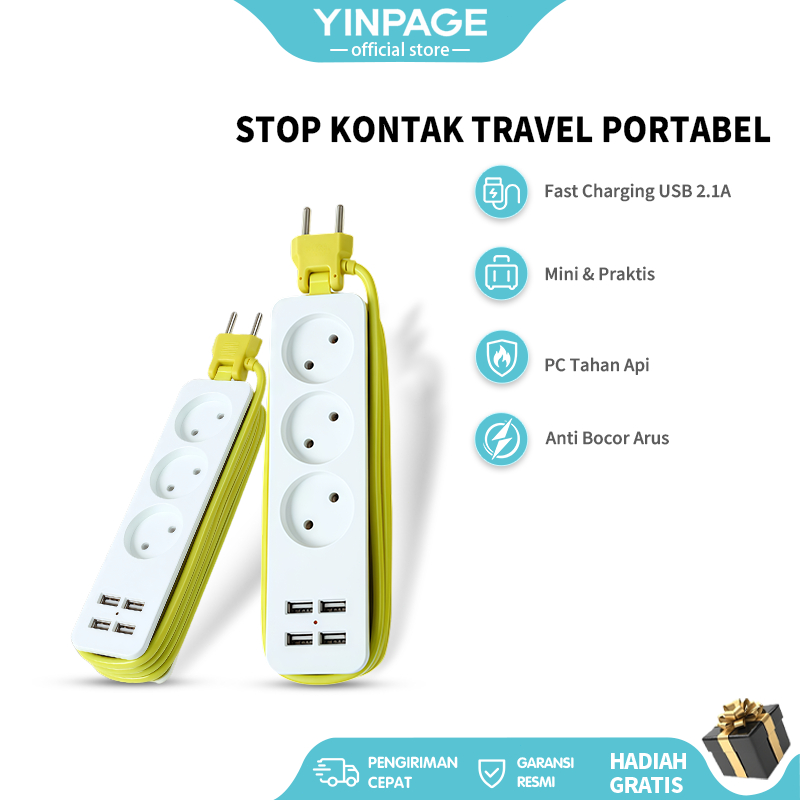 Jual Stop Kontak Travel Mini 3 Lubang + 4 Port USB 2.1A – Kabel Bisa ...