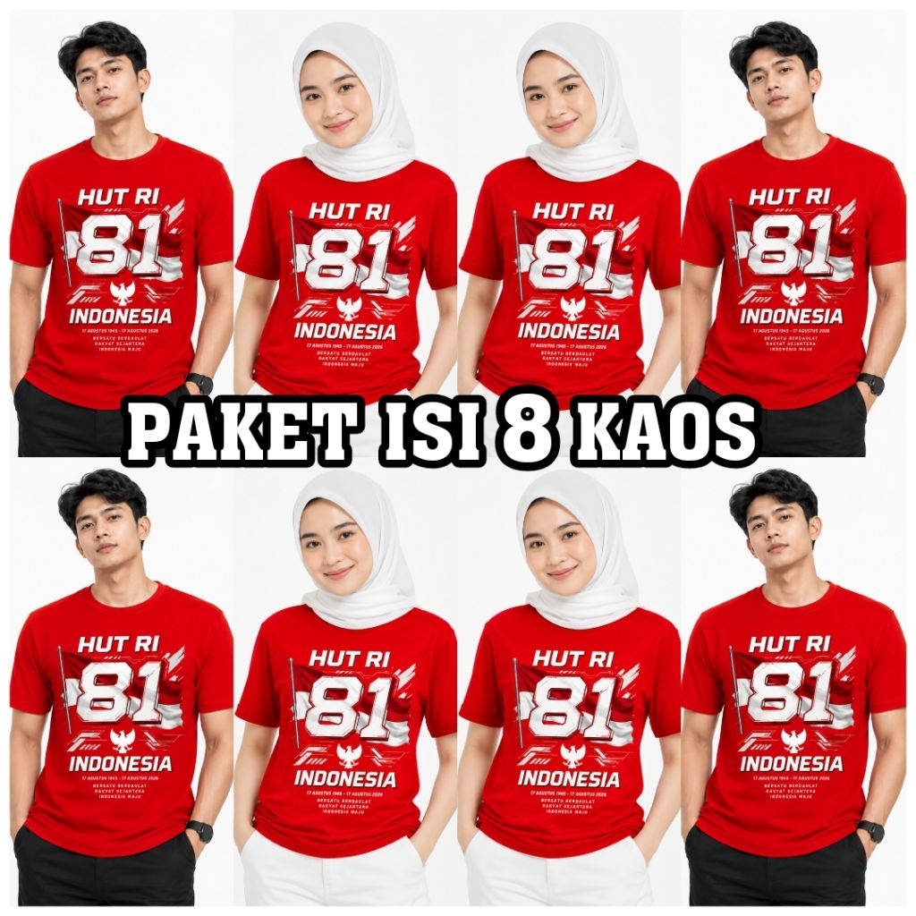 Kaos Agustusan 2026 Terbaru ( 100rb 8 pcs ) Kaos Kemerdekaan 17 Agustus Dirgahayu Republik Indonesia