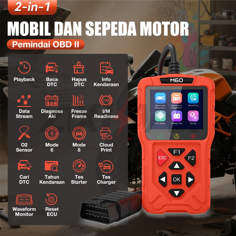Jual COD Scanner OBD2 Mobil dan Motor M60, Alat Diagnostik ECU Reset ...