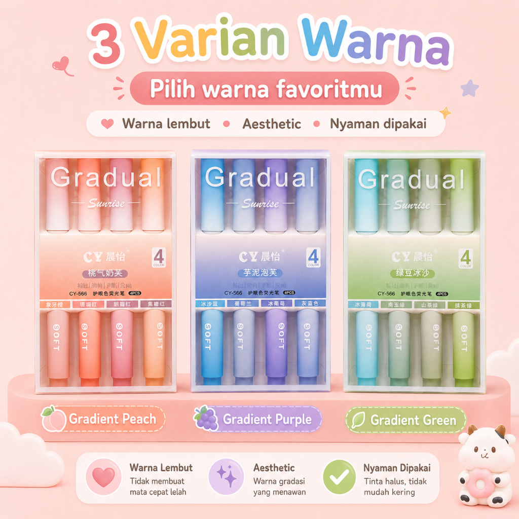 Jual Highlighter Pastel 4 Warna Gradient | Spidol Penanda Warna Soft ...